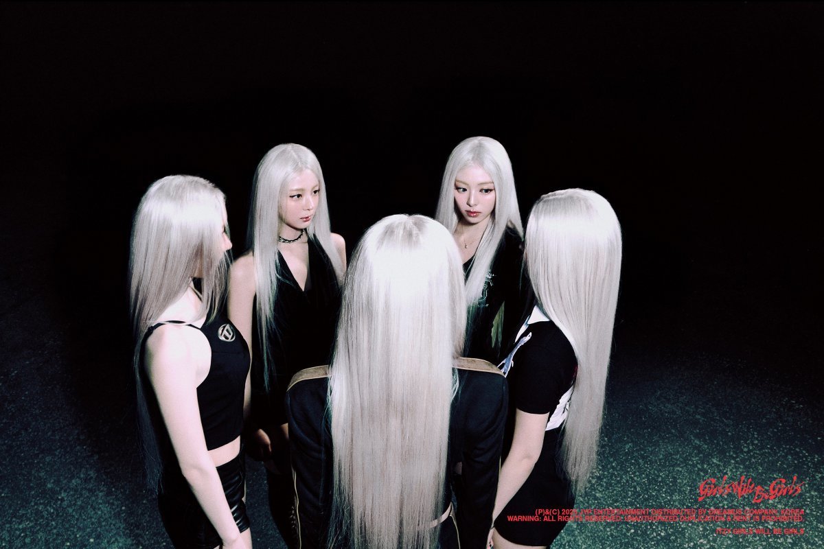 ITZY Girls Will Be Girls concept photo featuring Yeji, Lia, Ryujin, Chaeryeong, and Yuna in a bold and chic style