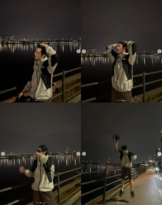 Cha Eun-woo takes a selfie after running by the Han River. Image credit: Cha Eun-woo SNS